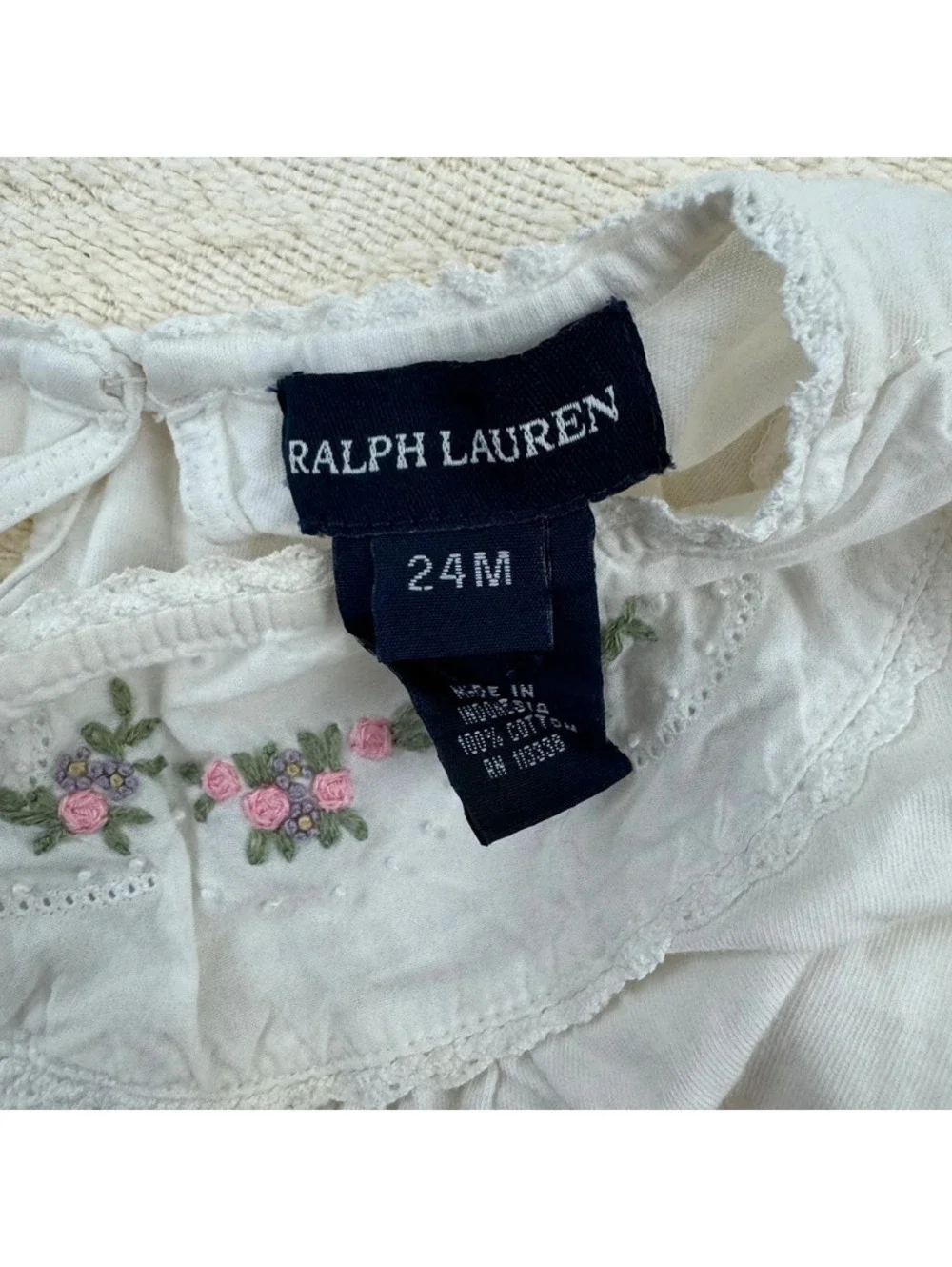 Ralph Lauren 24M White Floral Embroidered Long Sleeve Top Cottagecore